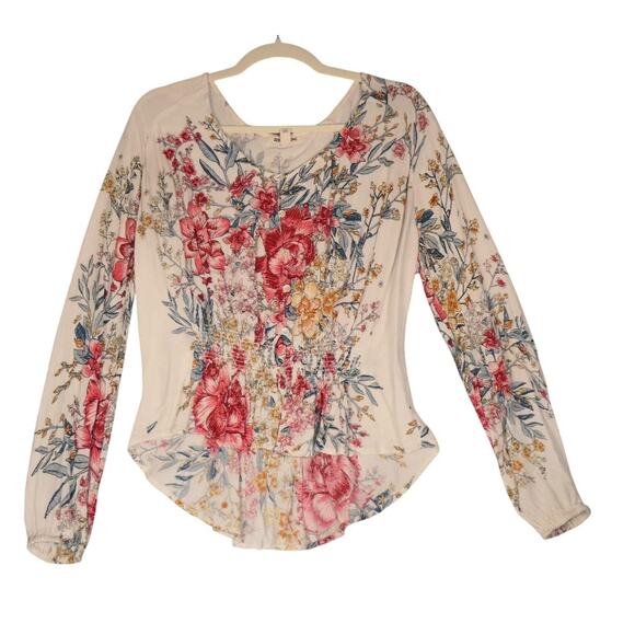 Billabong Blouse Womens Small Floral Long Sleeve Beachy Boho Peasant Gauzy - Picture 1 of 13